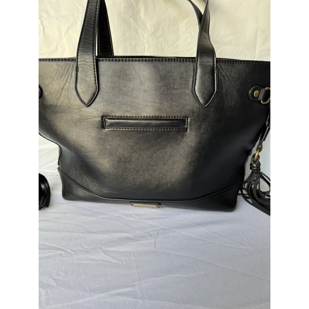 Frye Black Faux Leather Patchwork Tote with Tassels - Picture 4 of 9